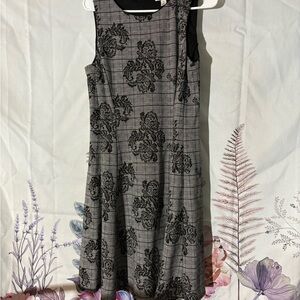 London Style Black and Gray Checkered Midi Dress